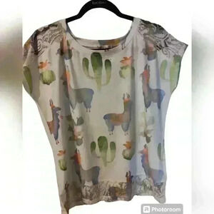 🐪🦙🌵Indigo Soul Boutique Camel llama & Cactus Top Shirt Blouse Size Small #75